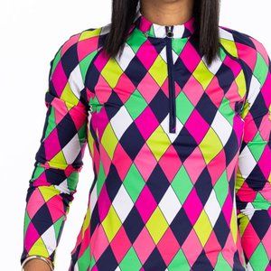 NWT Kinona Sport Under Over Longsleeve Golf Top - Modern Argyle BRAND NEW UPF50